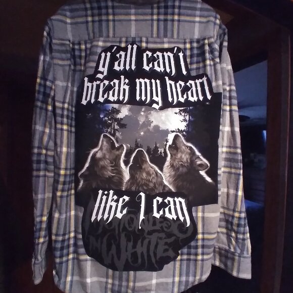 upcycled flannel shirt w/ custom MOTIONLESS IN WHITE back patch - Picture 1 of 3